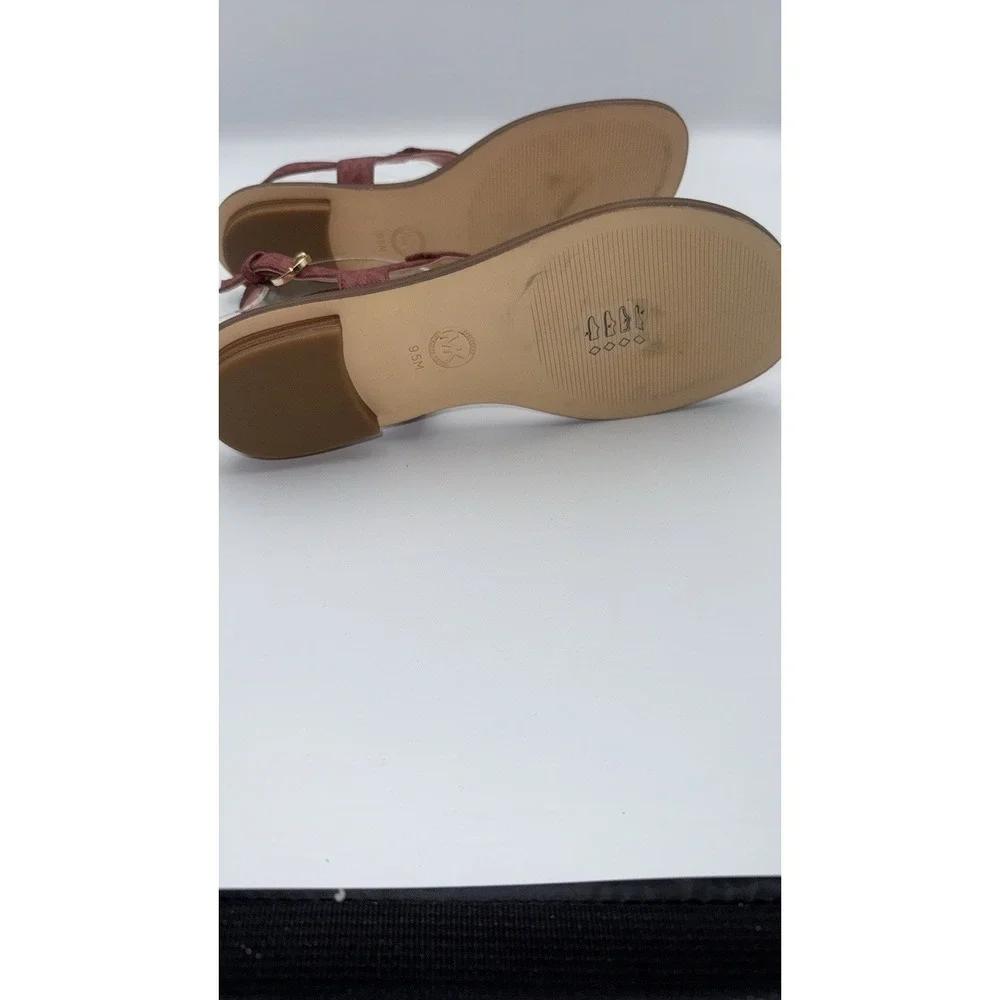 Michael‎ Kors Women's Sandals Size 9.5 Pink Gold T-Strap Slip On Summer Shoes